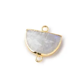 10x15mm Gold Leafed Rainbow Moonstone Faceted Half Moon Focal Connector 1 piece