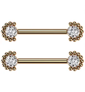 14G Rose Gold PVD Encirc Double CZ Titanium Nipple Ring Barbell