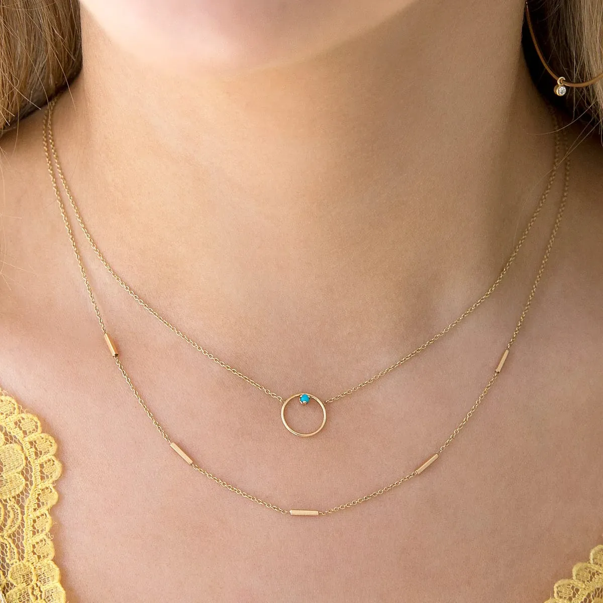 14k Gold Circle Prong Turquoise Necklace