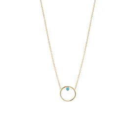 14k Gold Circle Prong Turquoise Necklace