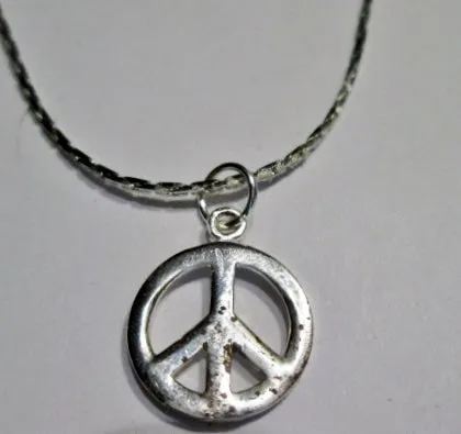 18.5" PEACE SIGN 925 STERLING SILVER LOVE NECKLACE CHOKER Mini 1960s STYLE