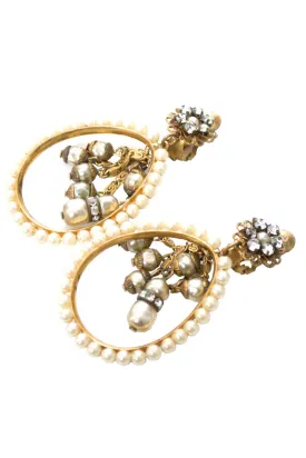 1940s Vintage Dangle Drop Rhinestone Pearl Hoop Earrings