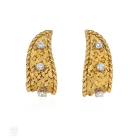 1960s Georges Lenfant gold and diamond flame earrings