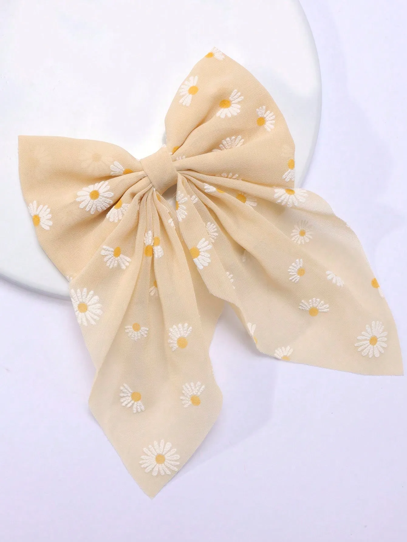 1pc Ribbon Daisy Print Bowknot Hair Clips For Women,Elegant Cute Trailing-Tail Alligator Hair Clips,Women Fashion Hair Accessory For Daily.