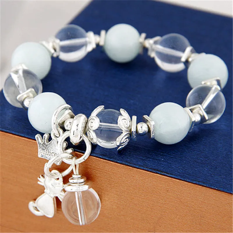 6 Colors Sweet Crystal Beads Bracelets & Bangles Crown Cat Pendant