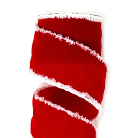 63mm x 9M Red Velvet White Frayed Wired Ribbon 6309008