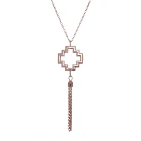 70%  DISCOUNT   Exotic 18ct Rose Gold Vermeil  Large Peruvian Chakana  Cross Charm Tassel Necklace