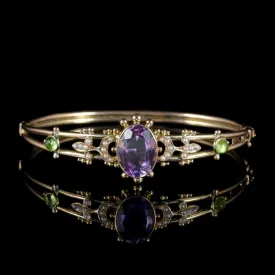 Antique Edwardian Suffragette Bangle Amethyst 9Ct Gold Circa 1910