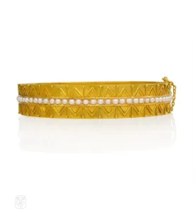 Antique gold and pearl etruscan bangle