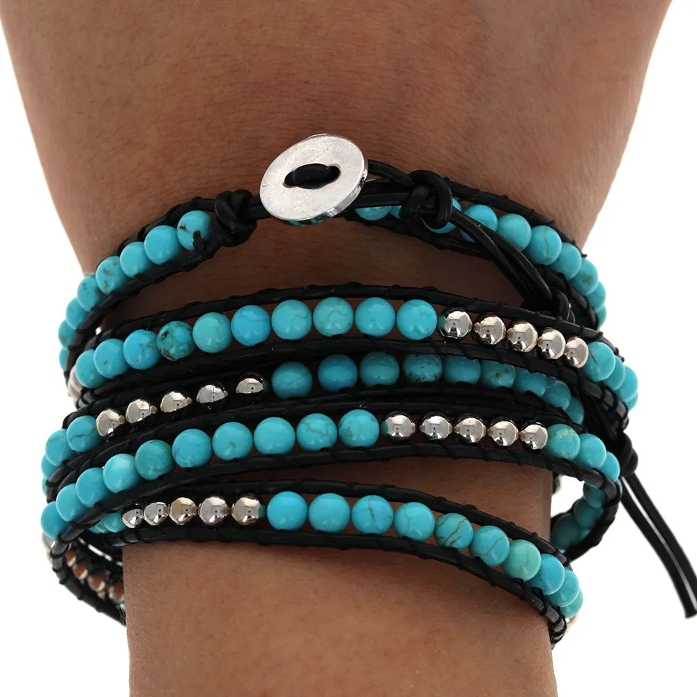 Beads and Turquoise Wrap Bracelet