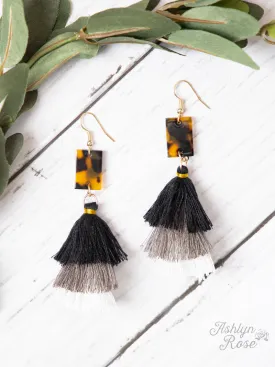 Beyond Precision Tassel Earrings with Leopard Marble. Black