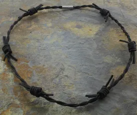 Black Leather Barbed Wire Necklace