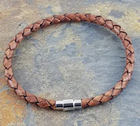 Brown Leather Bracelet 5 mm round diameter