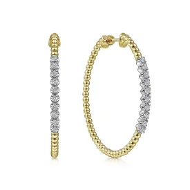 Bujukan Yellow Gold Diamond 40mm Beaded Hoop Earrings, 0.42 cttw