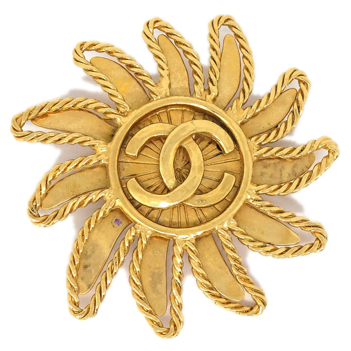 CHANEL 1994 Sun Brooch Pin Gold 94A 94675