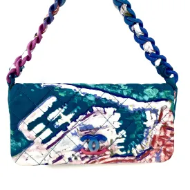 CHANEL Multi Color Printed Foulard Cloth Classic Flap Bag Resin Chain Handle