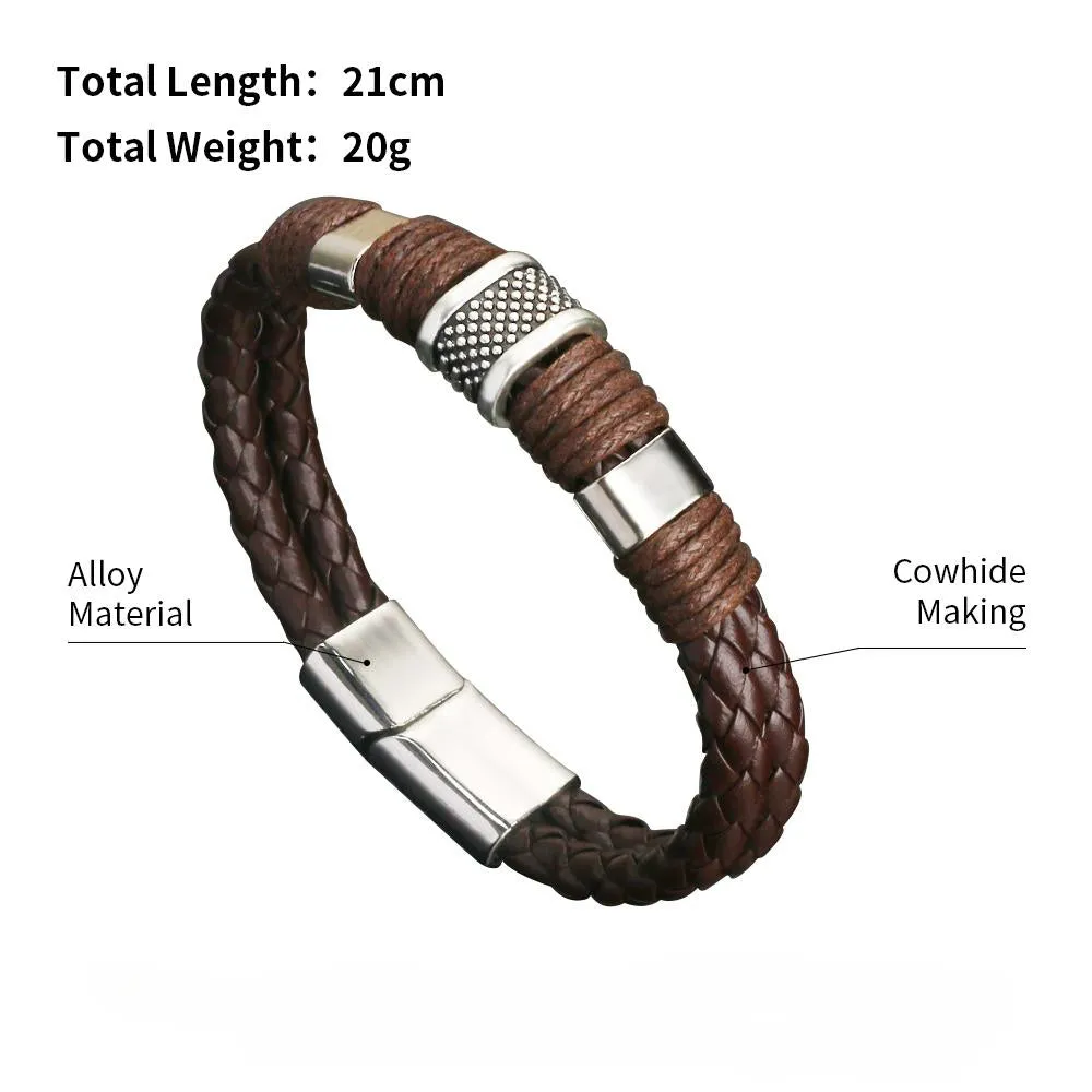 Classic Multilayer Braided Genuine Leather Bracelet (Brown)