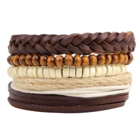 Cotton and Leather Woven Stackable Bracelet Set