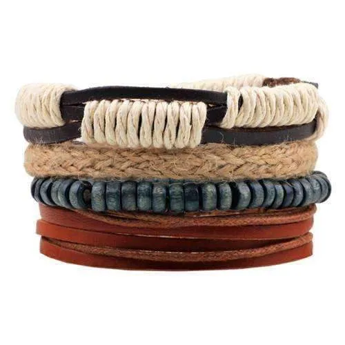 Cotton and Leather Woven Stackable Bracelet Set