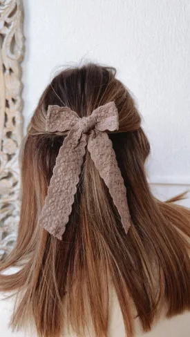 Dainty Lace Floral Hair Bow, Brown