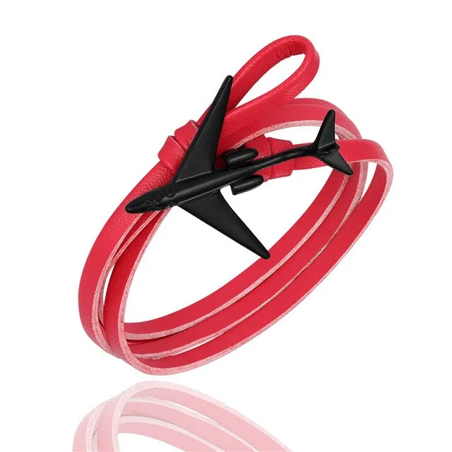 (Edition 3) - Special Leather Rope Designed Airplane Bracelets Black (Adjustable)