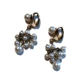 Flirty Fun Faux Pearl Dangle Clip Earrings circa 1960s