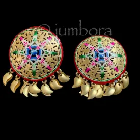 Hand painted Amrapali Earring with Gold leaflet dangle