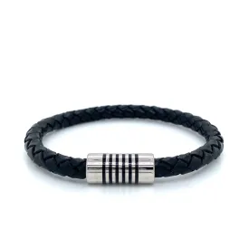 Leather Bracelet with Striped Magnetic Clasp