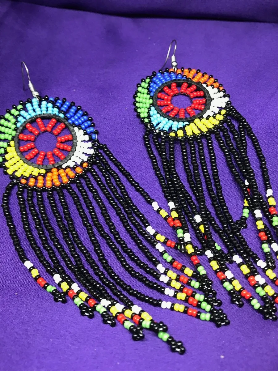 Masai Beaded Earrings in Blue and Black