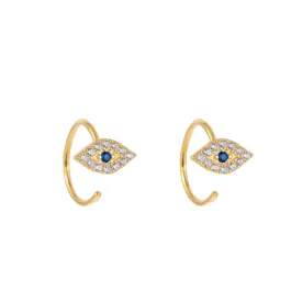 Melrose CZ Pavé Evil Eye Threader Hoop Earrings