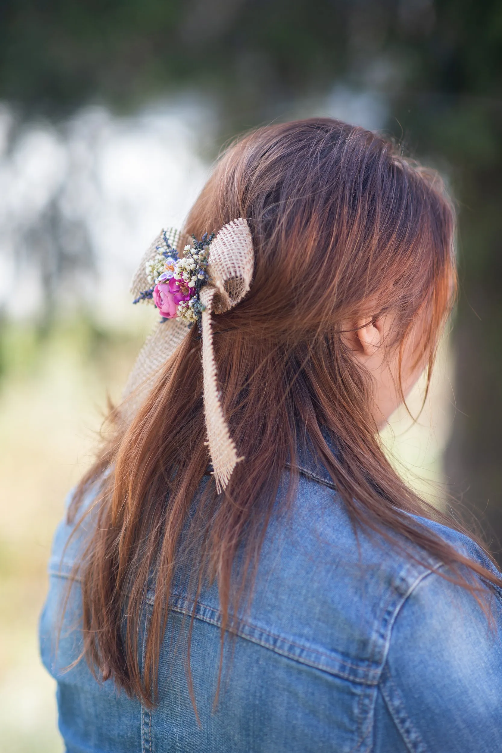 Provence lavender hair bow Flower barrette clip Provence wedding Bride 2021 Back to school Hair bow for girl Magaela Gift Ponytail clip