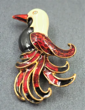 Retro Rhinestone & Enamel Bird Brooch - c.1960s