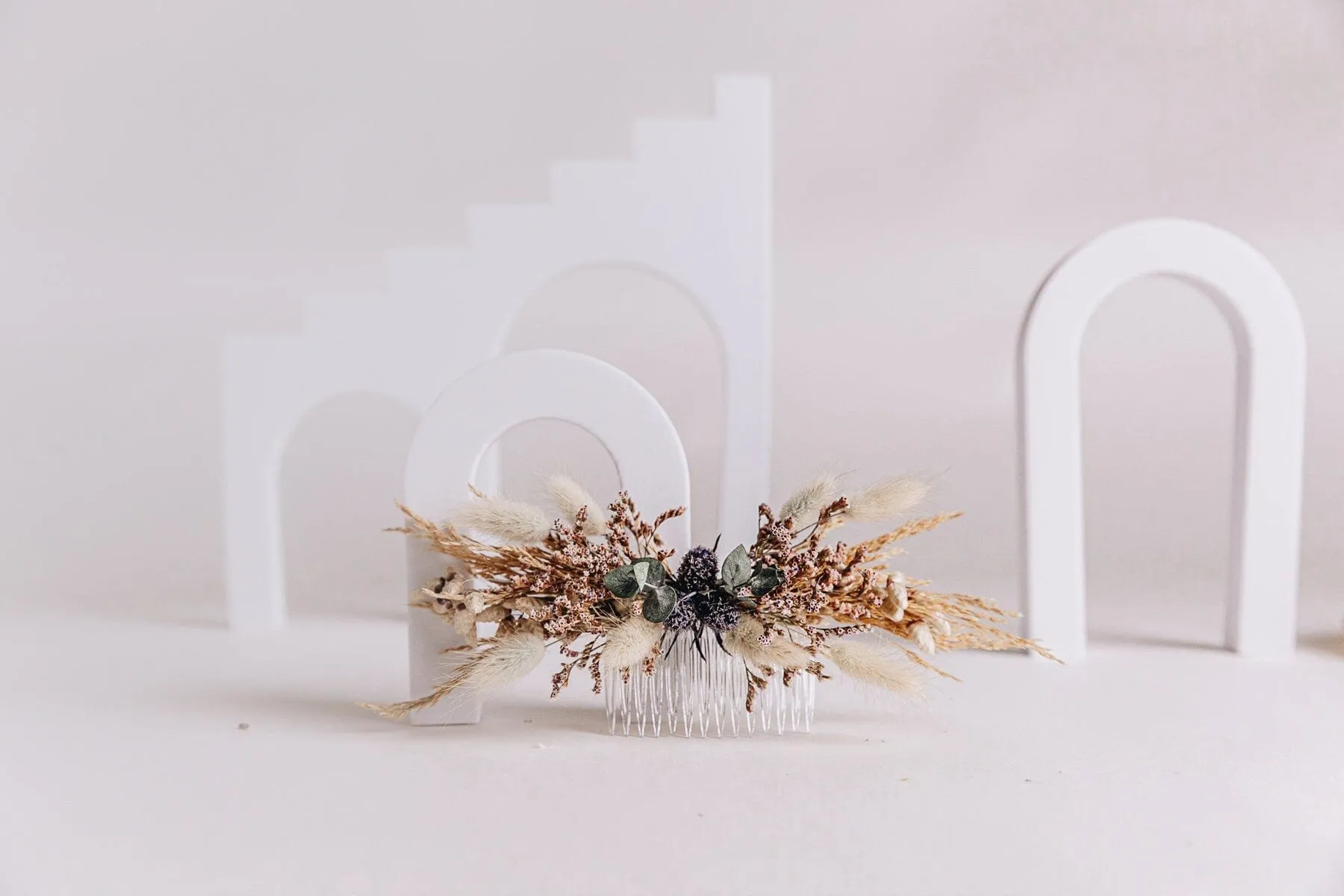 Sea Lavendeer & Scottish Thistle, Pampas Grass Hair Comb / Bridal Boho Wedding Comb