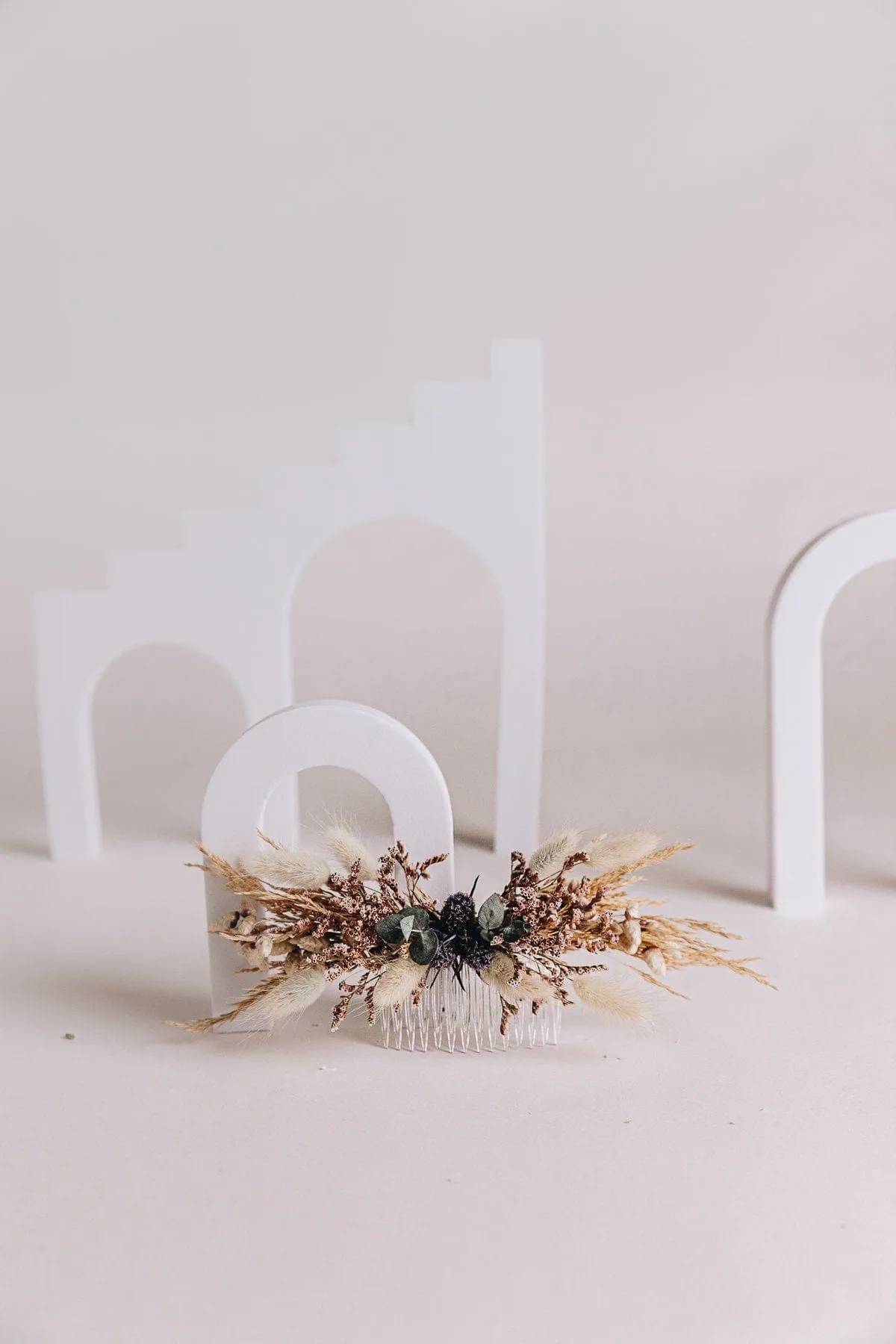 Sea Lavendeer & Scottish Thistle, Pampas Grass Hair Comb / Bridal Boho Wedding Comb