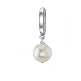 Single Pearl Earrings For Men | 9-10mm White Freshwater Pearl Drop Hoop Earrings