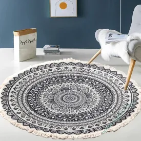 SINOTAO  -  Hand Woven Cotton Linen Carpet Retro Bohemian Round Bedside Geometric Floor Mat Living Room Home Decor Boho Mandala Tassel Rug