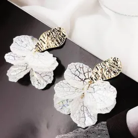 White Flower Petal Clip-On Earrings